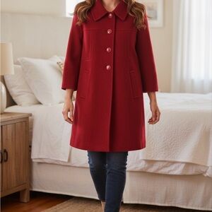 Larry Levine Red Single-Breasted Wool Coat